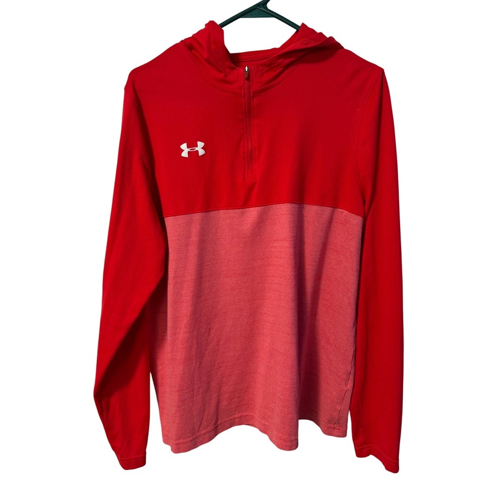 Under Armour 1/4 Zip Hoodie Mens Medium Red HeatGear Pullover
